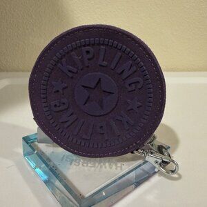 Kipling Round Coin Pouch with Clip Zipper Wallet Holder Purple EUC